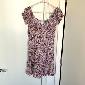 Flower summer mini dress can be worn off the shoulder or on the shoulder